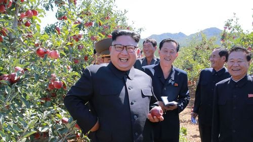 This undated picture released from North Korea's official Korean Central News Agency (KCNA) on Sept. 21, 2017 shows North Korean leader Kim Jong-Un visiting a fruit farm in the South Hwanghae Province. (Getty images)
