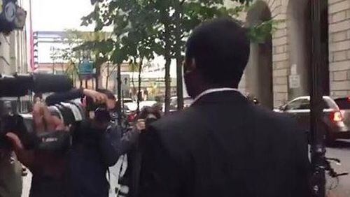 Meek Mill heads out of court. Photo: CBS Philly.