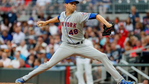 ATLANTA, GEORGIA - JUNE 18:  Jacob deGrom #48 of the New York Mets pitches in the first inning against the Atlanta Braves on June 18, 2019 in Atlanta, Georgia. (Photo by Kevin C. Cox/Getty Images)