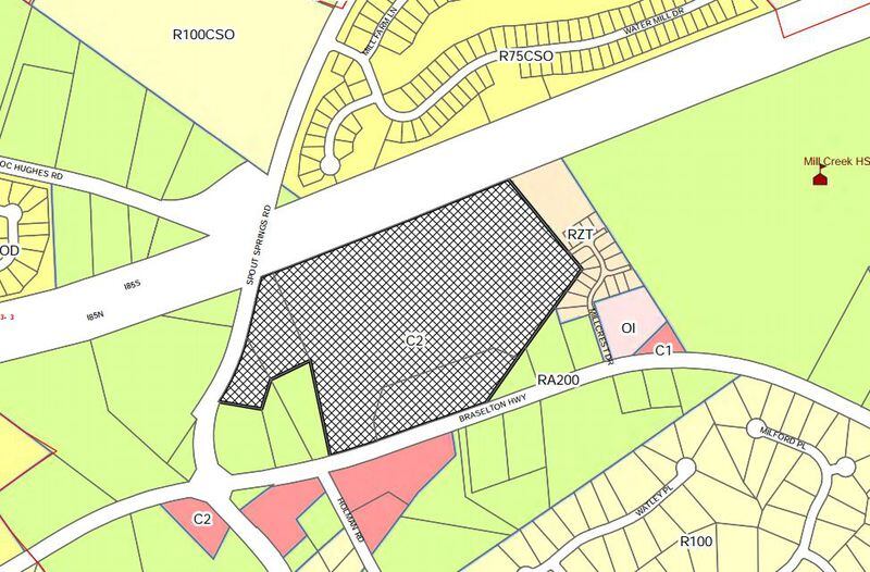 Rocklyn Homes wants to build 230 townhomes to a 32-acre property near Spout Springs Road, Braselton Highway and I-85.