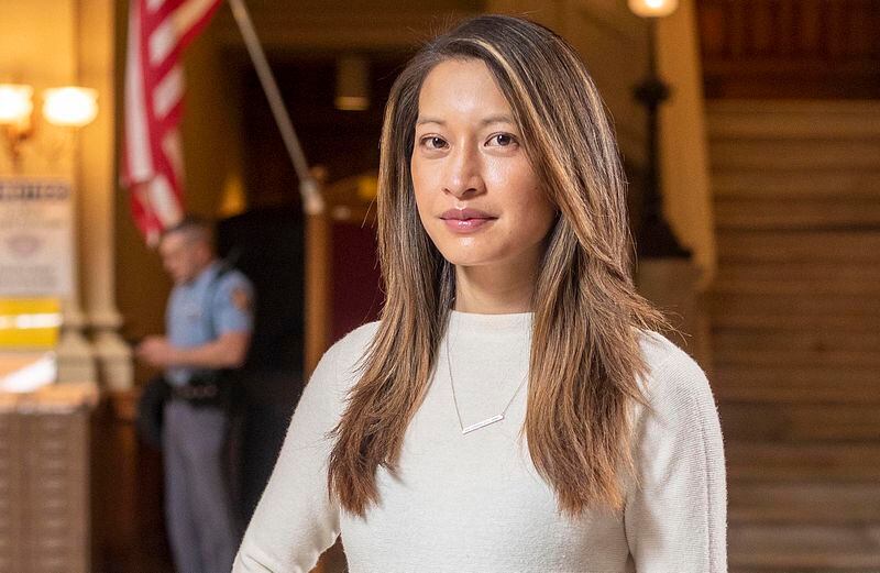 03/25/2021 â€”Atlanta, Georgia â€” Rep. Bee Nguyen (D-Atlanta) stands for a photo for AJC reporters Maya Prabhuâ€™s best dressed column on day 38 of the legislative session in Atlanta, Thursday, March 25, 2021. (Alyssa Pointer / Alyssa.Pointer@ajc.com)