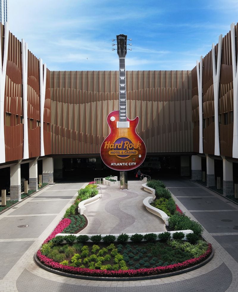 A guitar - of course - greets visitors at the Hard Rock in Atlantic City.