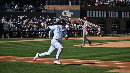 Georgia Tech outfielder Jake DeLeo was named national player of the week by the publication Collegiate Baseball after hitting three home runs against Miami (Ohio). (Georgia Tech Athletics)