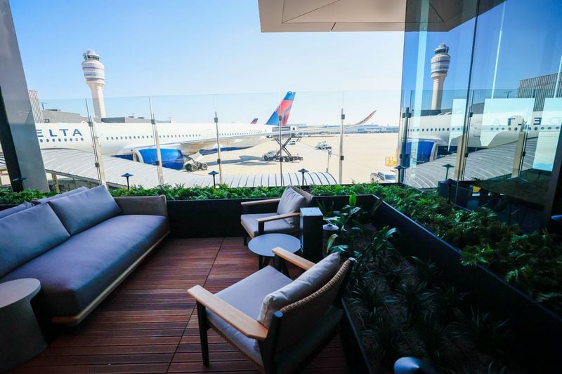 The Centurion Lounge at Hartsfield-Jackson International Airport has outdoor terraces, including a view overlooking the tarmac.
Miguel Martinez /miguel.martinezjimenez@ajc.com
