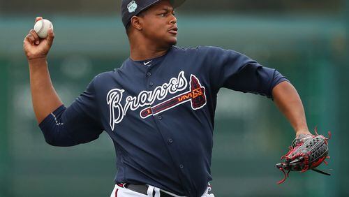 Braves reliever Mauricio Cabrera, who had the second-highest fastball velocity in the majors as a rookie in 2016, is currently dealing with elbow soreness. (Curtis Compton/ccompton@ajc.com)