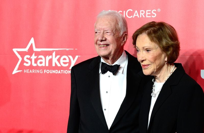 LOS ANGELES, CA - FEBRUARY 06: Former U.S. President Jimmy Carter (L) and former First Lady Rosalynn Carter attend the 25th anniversary MusiCares 2015 Person Of The Year Gala honoring Bob Dylan at the Los Angeles Convention Center on February 6, 2015 in Los Angeles, California. The annual benefit raises critical funds for MusiCares' Emergency Financial Assistance and Addiction Recovery programs. (Photo by Frazer Harrison/Getty Images) Former President Jimmy Carter and wife Rosalynn attended the MusiCares gala. Carter was set to present Dylan with an award. Photo: Getty Images.