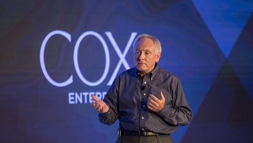 John Dyer, President and CEO of Cox Enterprises, addresses employees in Atlanta on Wednesday. JENNIFER GIRTMAN / For the AJC