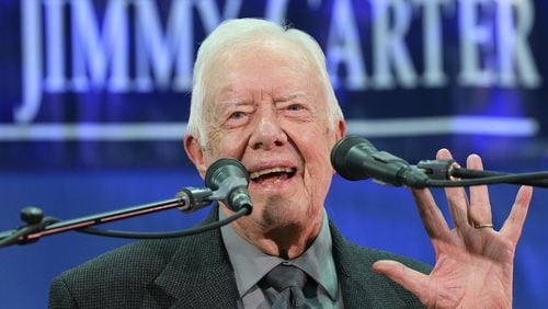 September 12, 2018 Atlanta: Former President Jimmy Carter, 93, answers questions from students during his annual town hall with Emory University freshman in the campus gym on Wednesday, Sept 12, 2018, in Atlanta.  Curtis Compton/ccompton@ajc.com