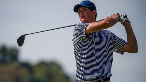 Georgia Tech's Christo Lamprecht, a native of South Africa, has been chosen to compete for the International team in the 2022 Arnold Palmer Coup.  Here he is at the - Golf Club of Georgia Collegiate, Round 3, October 24, 2021, Golf Club of Georgia, Alpharetta, Ga.