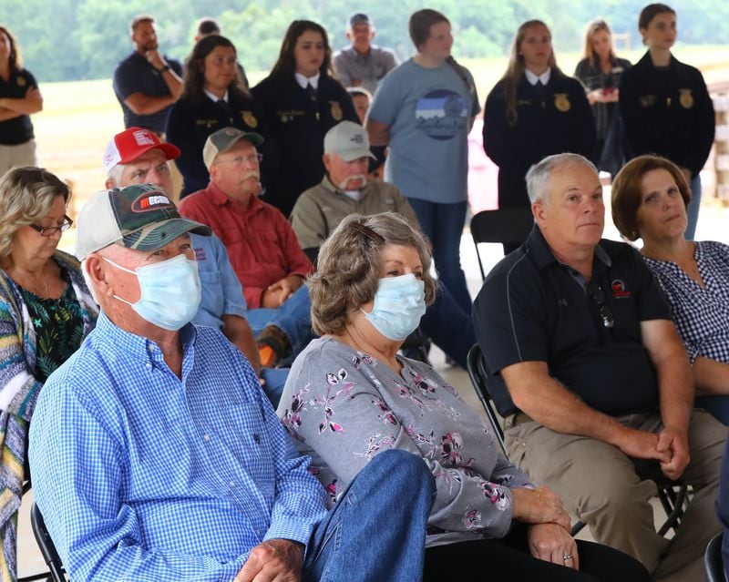 052720 McDonough: Georgia farmers listen while U.S. Environmental Protection Agency (EPA) Administrator Andrew Wheeler speaks at Southern Belle Farm while kicking off his Georgia swing on Wednesday, May 27, 2020, in McDonough.  Curtis Compton ccompton@ajc.com