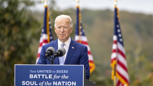 10/27/2020 - Democratic Presidential nominee and former Vice President Joe Biden speaks during a rally at Mountain Top Inn &Resort in Warm Springs, Tuesday, October 27, 2020. (Alyssa Pointer / Alyssa.Pointer@ajc.com)