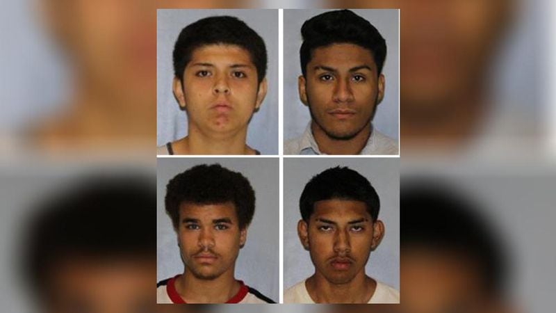 Four suspects were arrested in connection with the shooting death of Hall County Deputy Nicolas Blane Dixon: Brayan Omar Cruz (clockwise from top left), Hector Garcia-Solis, Eric Edgardo Velazquez and London Clements.
