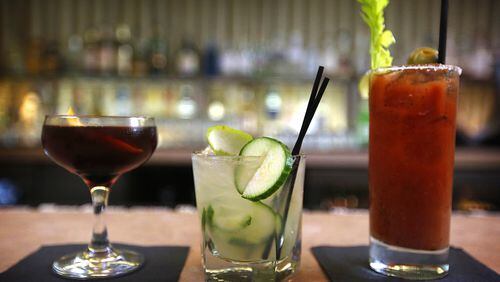 From left, a Manhattan, a Cucumber Margarita and Tara’s Bloody Mary. A new study says moderate to heavy drinkers are more likely to live to 85 without developing dementia. (Barbara Davidson/Los Angeles Times/TNS)