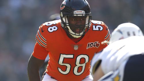 Chicago Bears inside linebacker Roquan Smith, formerly of Macon County, has averaged more than 100 tackles in his two seasons with the Chicago Bears. He's a former Butkus Award winner and first-round NFL Draft pick. (Jeff Haynes/AP Images for Panini)