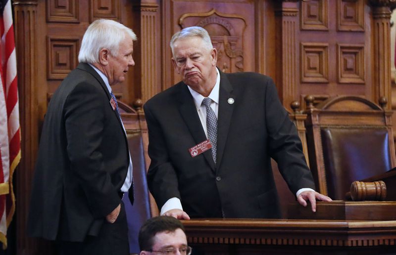 Today marks the one-year anniversary of former Georgia House Speaker David Ralston’s unexpected death. Ralston (right) is pictured in 2019 with Jon Burns, who is now the House Speaker. (Bob Andres/AJC)