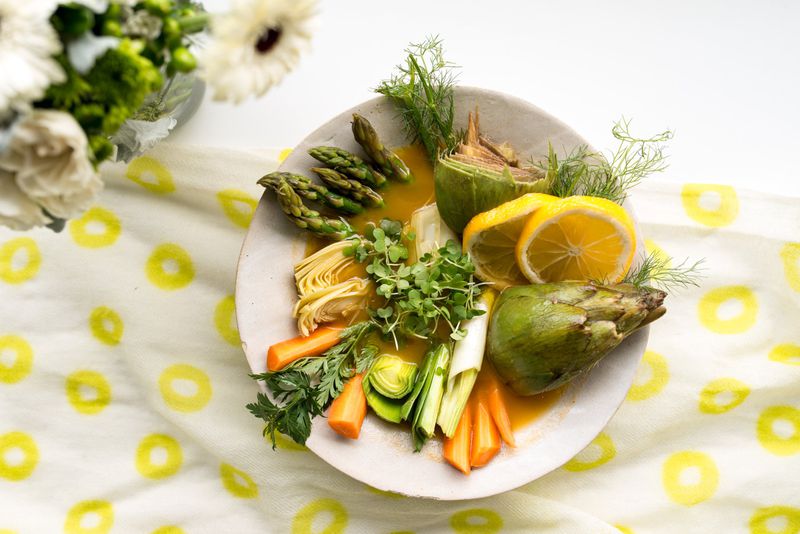 Provencal Barigoule With Early Spring Vegetables. STYLING BY LISA HANSON / CONTRIBUTED BY MIA YAKEL