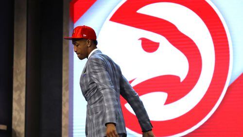 John Collins walks off stage after being drafted 19th overall by the Atlanta Hawks during the first round of the 2017 NBA Draft at Barclays Center on June 22, 2017 in New York City. (Photo by Mike Stobe/Getty Images)