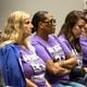 People show up in support of Cobb County teacher Katie Rinderle at a hearing at the Cobb County Board of Education in Marietta on Thursday, Aug. 10, 2023. Rinderle was fired, and controversial books have remained a focus of the community in Cobb schools. (Arvin Temkar / arvin.temkar@ajc.com)