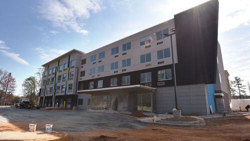 Exterior of Tru by Hilton, new midscale hotel, in McDonough. The 98-room, 4-story hotel is located at 251 Avalon Court and is expected to be completed in the summer. HYOSUB SHIN / HSHIN@AJC.COM