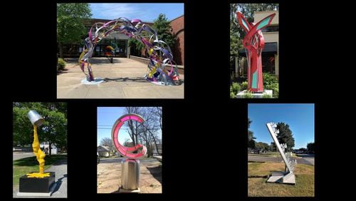 Alpharetta’s Recreation, Parks, Cultural Services department partners each year with Arts Alpharetta to develop outdoor art exhibits throughout the city. Their third installation, Medley, is a collection of five temporary outdoor sculptures. (Courtesy City of Alpharetta)