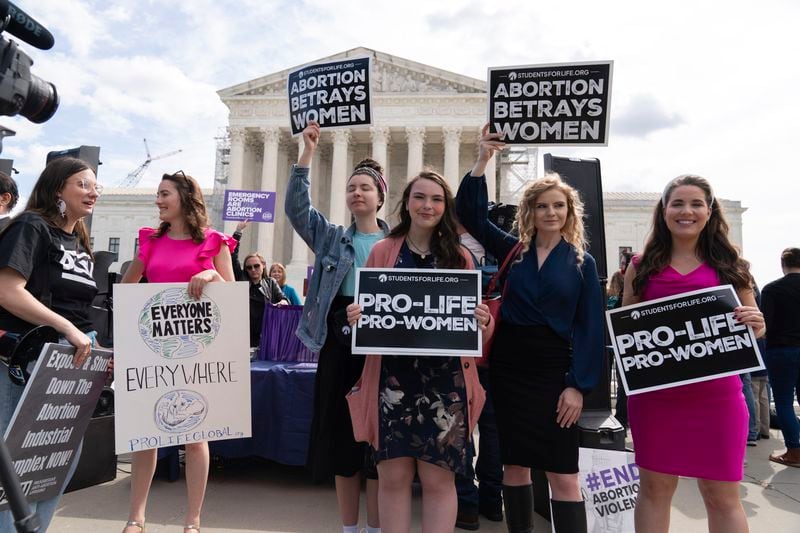 Anti-Abortion activists rally outside the Supreme Court, Wednesday, April 24, 2024, in Washington. (AP Photo/Jose Luis Magana)