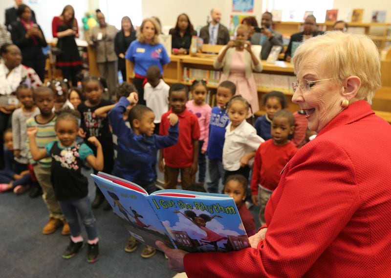 Sandra Deal reading "I Got Rhythm" to students at Atlanta's Whitefoord Elementary School in 2016 for a Read Across America and Get Georgia Reading event. She was a fierce advocate for education in Georgia. Ben Gray / bgray@ajc.com