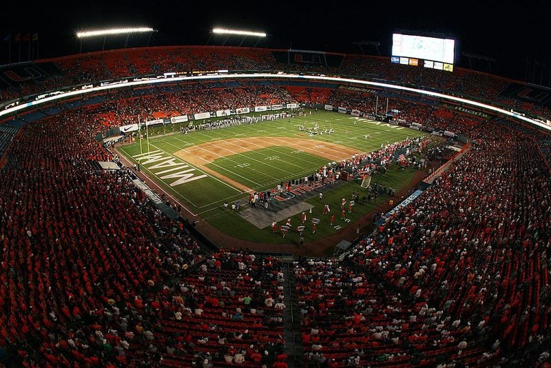 Former Georgia Tech linebacker Sedric Griffin said that playing on the infield dirt of what was then known as Land Shark Stadium was “like playing on asphat.” (Photo by Doug Benc/Getty Images)