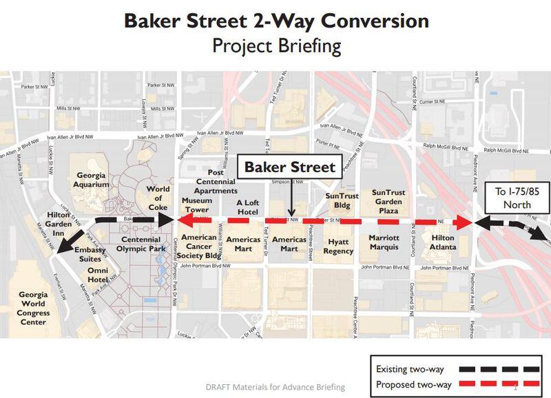 A map of proposed changes to Baker Street in downtown Atlanta. (City of Atlanta)