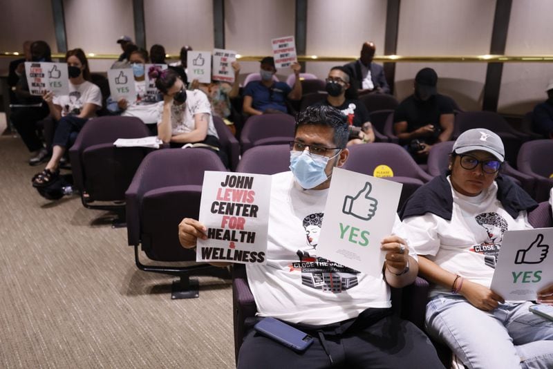 Activists protest during the City of Atlanta Council meeting; they support closing the Atlanta City Detention Center, where a vote is expected to lease Atlanta jail beds to Fulton County Jails on Monday, August 15, 2022.