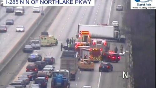 An accident involving two cars and one truck has shut down I-285 past Lavista Road. (Credit: Georgia Department of Transportation)
