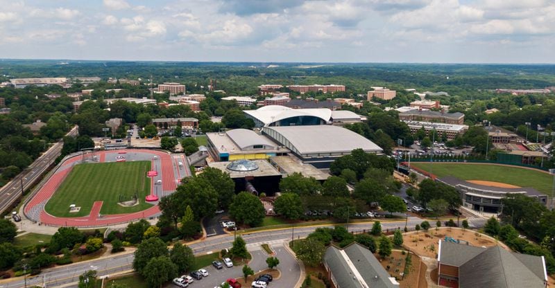 Aerial view of University of Georgia's sports facilities including new indoor Athletic Facility and new $80 million football operations building (center) on Friday, June 11, 2021. The UGA's athletic department simply is committed to too many other facility projects that have precedence at the moment. Most notable is the $80 million football operations building that has been added to the Butts-Mehre complex. (Hyosub Shin / Hyosub.Shin@ajc.com)
