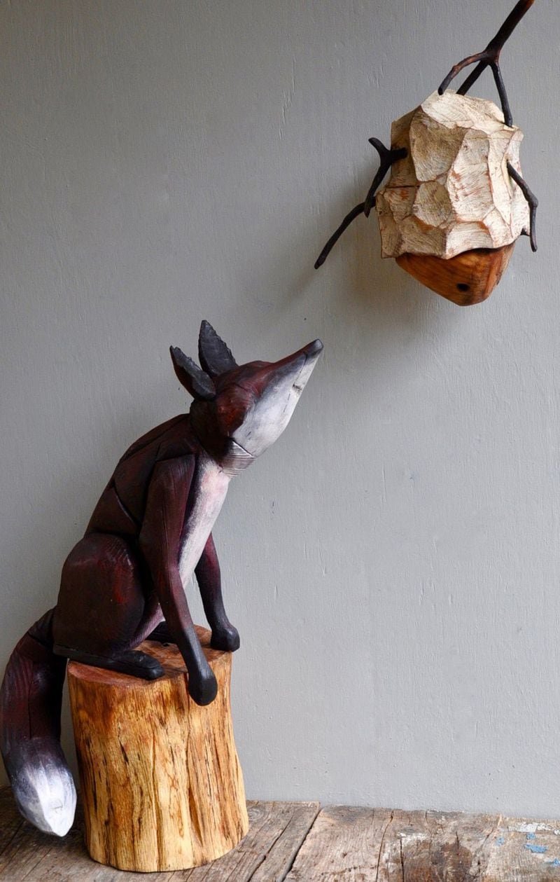 Chris Condon often uses salvaged wood, recently felled trees and lots of natural materials in his sculpture. 