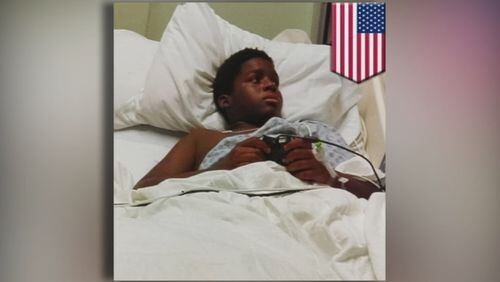 Montravious Thomas, 13, continues to recover at Children's Healthcare of Atlanta at Egleston a week after doctors removed one of his legs below the knee. (Credit: Channel 2 Action News / WSB-TV)