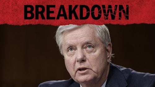 Sen. Lindsey Graham, R-S.C., is among the allies of President Trump who received a material witness subpoena for the Fulton County special purpose grand jury. Episode 5 of the AJC's "Breakdown" podcast takes a close look at those out-of-state witnesses subpoenas and what they may portend for the investigation. (Evelyn Hockstein / Pool via AP)
