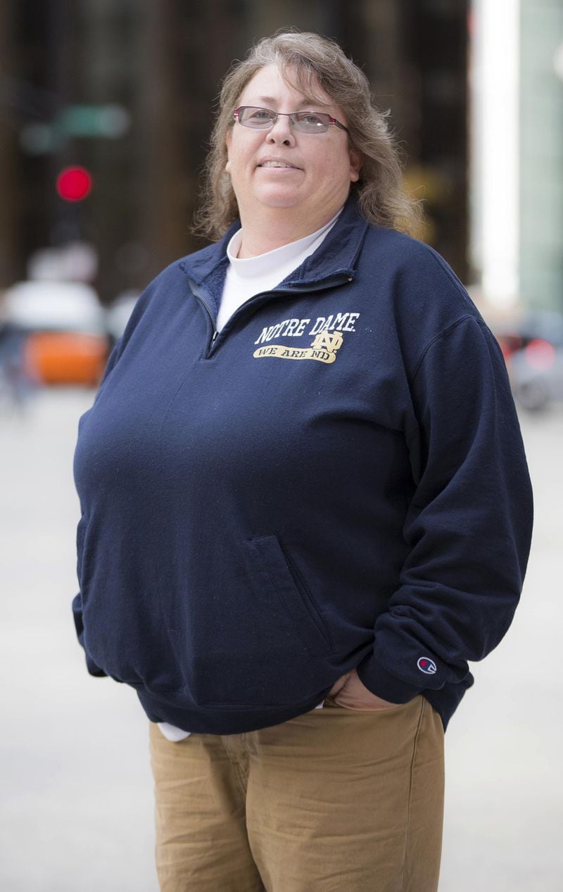 Kim Hively at the federal courthouse in Chicago in 2015. (Photo provided by Lambda Legal via AP)