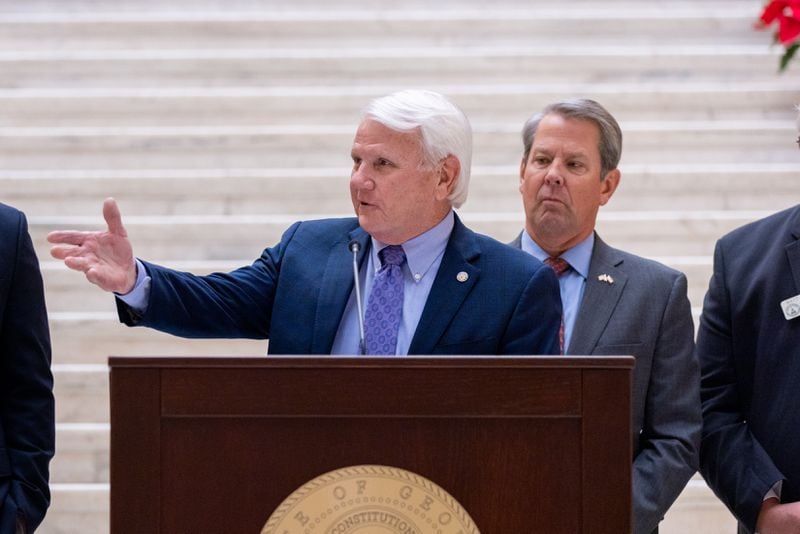 Georgia House Speaker Jon Burns, R-Newington (left) and Gov. Brian Kemp (right) have said Medicaid expansion is not a front burner issue this year.