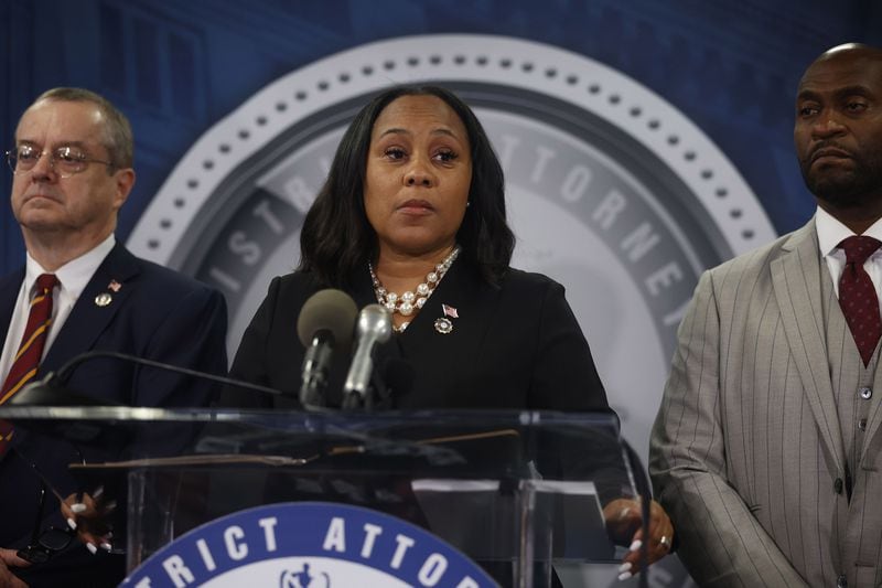 Fulton County District Attorney Fani Willis discussed the indictment of former President Donald Trump and 18 others at the Fulton County Courthouse late Monday in Atlanta. (Michael Blackshire/The Atlanta Journal-Constitution/TNS)