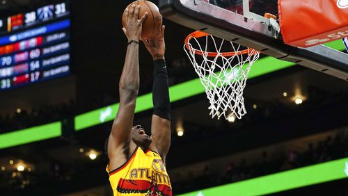 The Hawks' Onyeka Okongwu is trying to add more facets to his game ahead of his third season with the team. (AP Photo/John Bazemore)