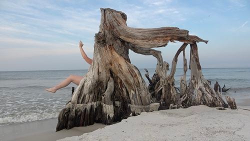 Jaime Bull’s "The Stump Hole" includes  soft sculptures of the female body exhibited alongside two photographs of differently arranged figures on Florida beaches.