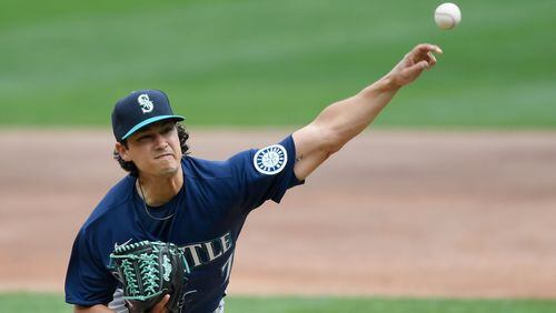 Marco Gonzales of the Seattle Mariners delivers a pitch against the Minnesota Twins during the first inning at Target Field on Thursday, April 8, 2021, in Minneapolis. (Hannah Foslien/Getty Images/TNS)