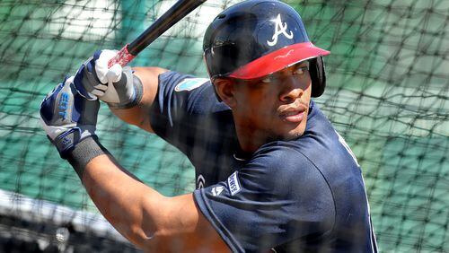 022516 LAKE BUENA VISTA: Braves outfielder Hector Olivera bats during spring training at Champion Stadium on Thursday, Feb 25, 2016, at the ESPN Wide World of Sports, Lake Buena Vista, FL. Curtis Compton / ccompton@ajc.com