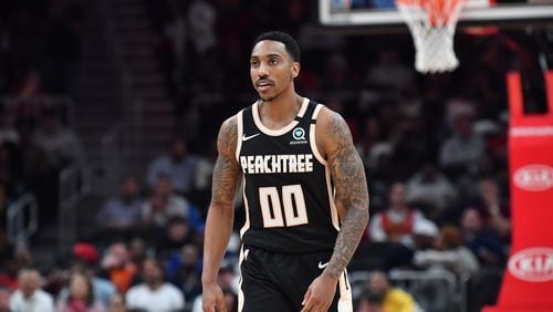 Hawks Jeff Teague returns to the Atlanta Hawks during a NBA basketball game at State Farm Arena on Saturday, January 18, 2020. The team obtained Teague and Treveon Graham from the Timberwolves in a trade for Allen Crabbe. (Hyosub Shin / Hyosub.Shin@ajc.com)