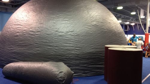 No, it’s not an oversized ball of duct tape. This gray sphere is the inflatable Starlab that will be up and active this weekend at the Chattahoochee Nature Center.
