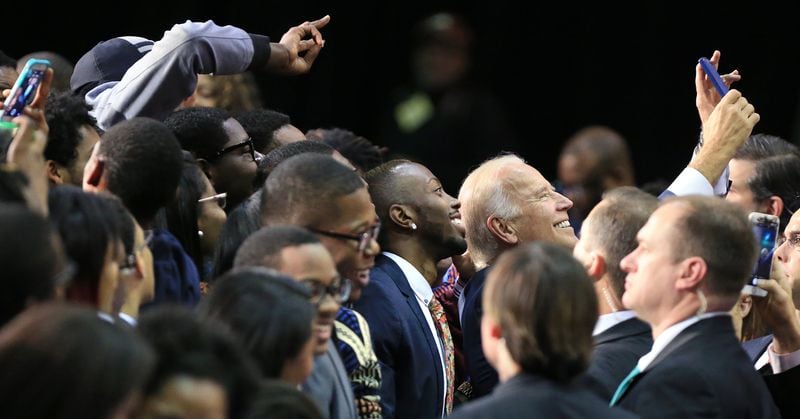 In 2015, while serving as vice president, Joe Biden visited Morehouse College during a three-college tour to mobilize students to take action to prevent sexual assault on campuses.  (Curtis Compton / AJC file photo)
