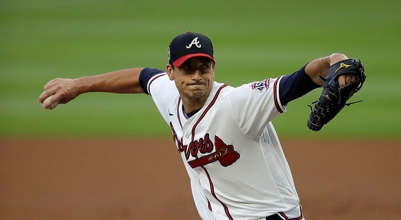 Atlanta Braves pitcher Charlie Morton works against the Miami Marlins in the first inning of a baseball game Saturday, Sept. 11, 2021, in Atlanta. (AP Photo/Ben Margot)
