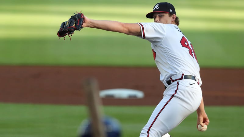 Braves pitcher Mike Soroka delivers a pitch against the New York Mets during the first inning Monday, Aug. 3, 2020, at Truist Park in Atlanta. He would leave the game with a torn Achilles.  (Curtis Compton ccompton@ajc.com)
