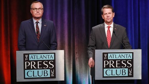 July 12, 2018 Atlanta: Lt. Governor Casey Cagle and Secretary of State Brian Kemp, the two remaining Republicans in the race for Georgia governor, face off in the Atlanta Press Club debate at the GPB studios on Thursday, July 12, 2018, in Atlanta.     Curtis Compton/ccompton@ajc.com