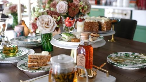 The table is set for high tea at Tulip & Tea, a new floral and tea shop in Conyers that opens Nov. 1. Natrice Miller/Natrice.miller@ajc.com