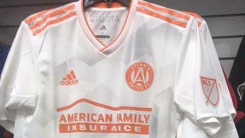 Atlanta United's secondary kit was included among merchandise for sale at a local shopping mall on Tuesday.