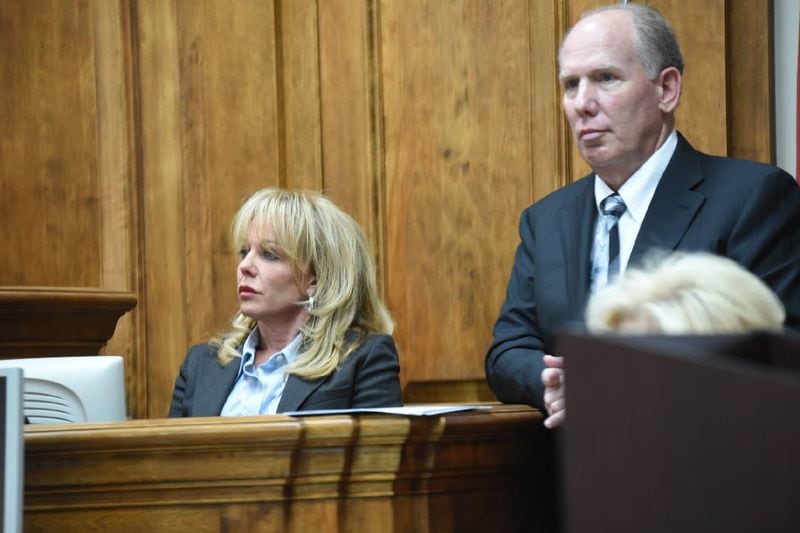 Attorney Steve Sadow, right, stands alongside witness Angela Russell at the Catoosa County Courthouse on Friday, May 8, 2015. Photo: Courtesy Chattanooga Times Free Press